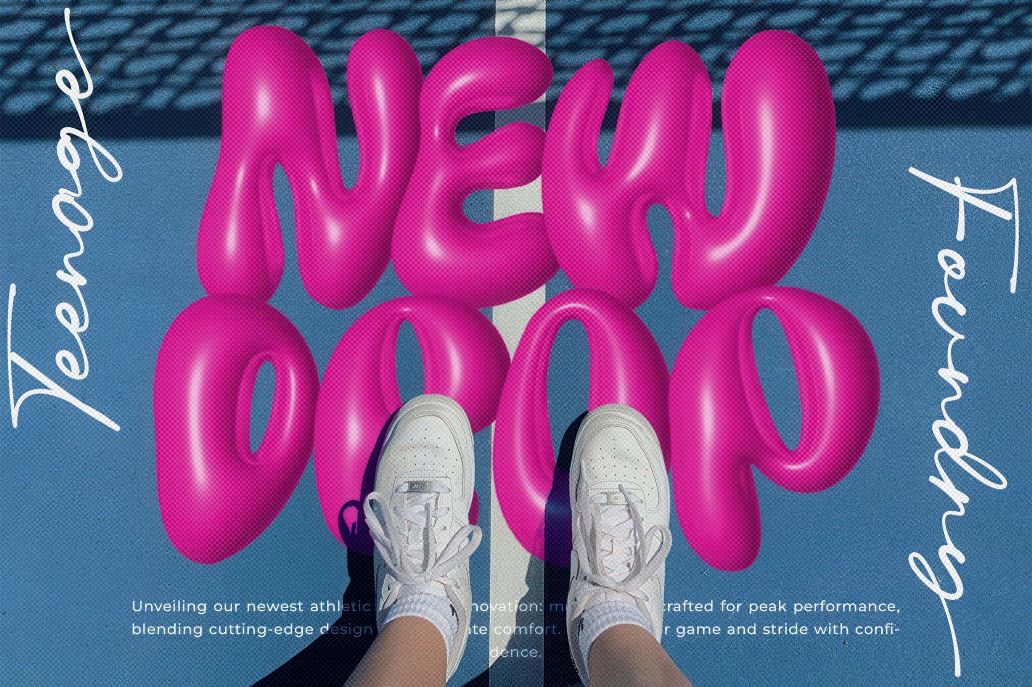 卡通趣味胖乎乎气球质感泡泡复古潮流Y2K风格PSAI英文字体安装包 Teenage Yellow Star — 3D SVG Font 设计素材 sucaiwan.com