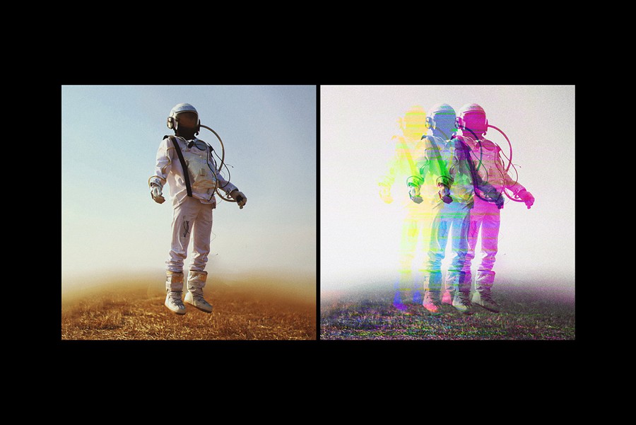 复古故障失真照片效果Ps特效滤镜样机 Triple Glitch Photo Effect 插件预设 sucaiwan.com