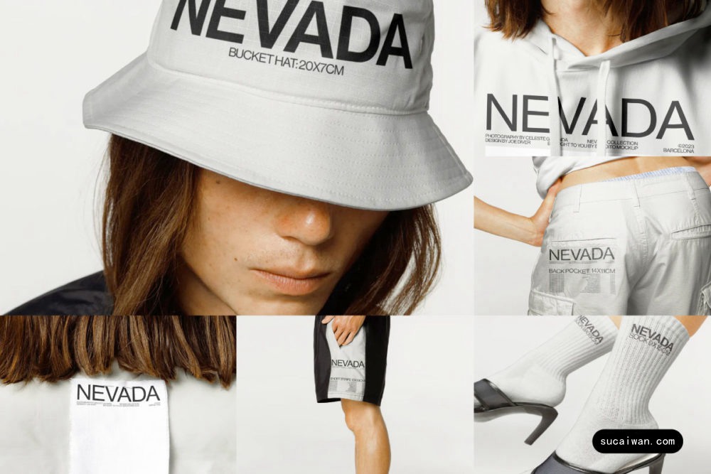 7款小众欧美风渔夫帽子袜子裤衩裤子卫衣吊牌VI贴图PSD样机MOCKUP模板 Bendito.Mockup – Nevada Collection Vol 1 样机素材 sucaiwan.com