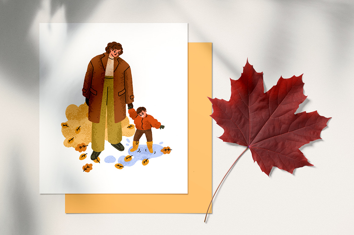 卡通风格秋天元素围巾袜子树叶蘑菇糕点手绘插画AI矢量设计素材 Cozy autumn mood set. Hygge fall vibes 图片素材 sucaiwan.com