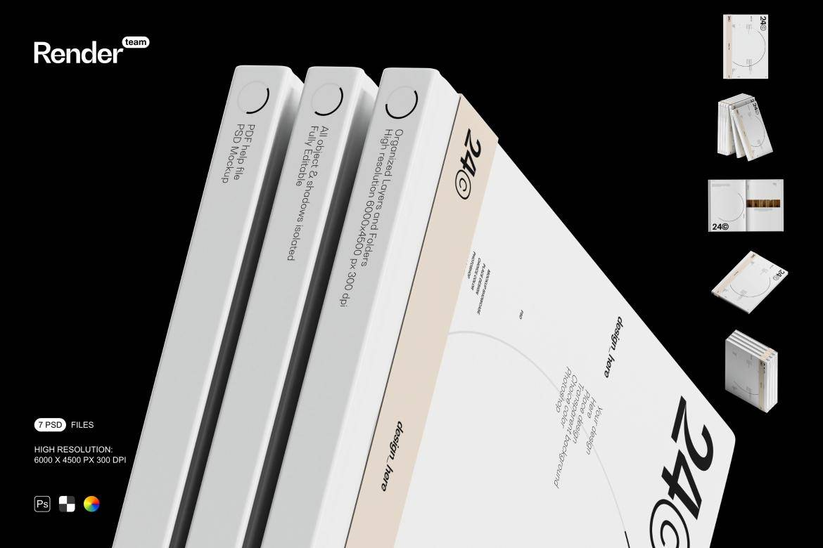 7款时尚多角度高级精装书籍画册手册精美装帧展示效果图PS贴图样机MOCKUP模板 Book Mockup Set 样机素材 sucaiwan.com