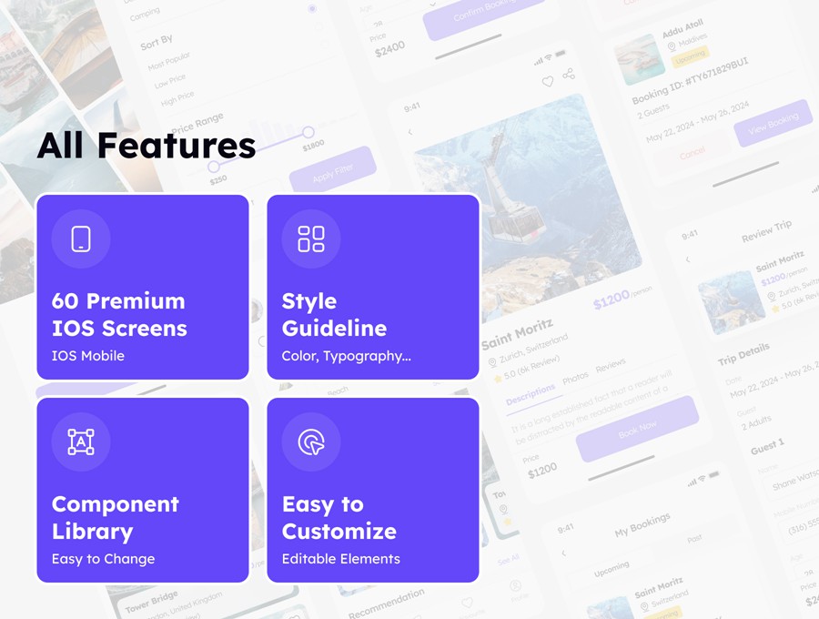 60屏双配色旅行社旅游路行景点门票预订APP UI界面设计Figma模板套件 Travo – Travel Agency App UI Kit APP UI 第3张-素材湾丨精选海外优质设计素材资源 60屏双配色旅行社旅游路行景点门票预订APP UI界面设计Figma模板套件 Travo – Travel Agency App UI Kit APP UI sucaiwan.com