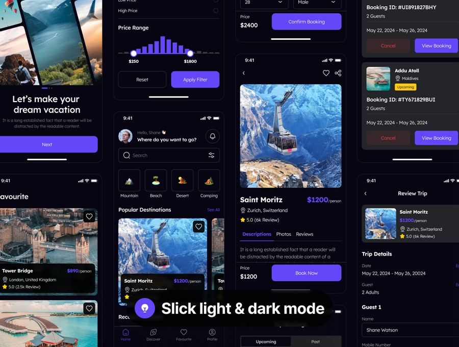 60屏双配色旅行社旅游路行景点门票预订APP UI界面设计Figma模板套件 Travo – Travel Agency App UI Kit APP UI 第7张-素材湾丨精选海外优质设计素材资源 60屏双配色旅行社旅游路行景点门票预订APP UI界面设计Figma模板套件 Travo – Travel Agency App UI Kit APP UI sucaiwan.com