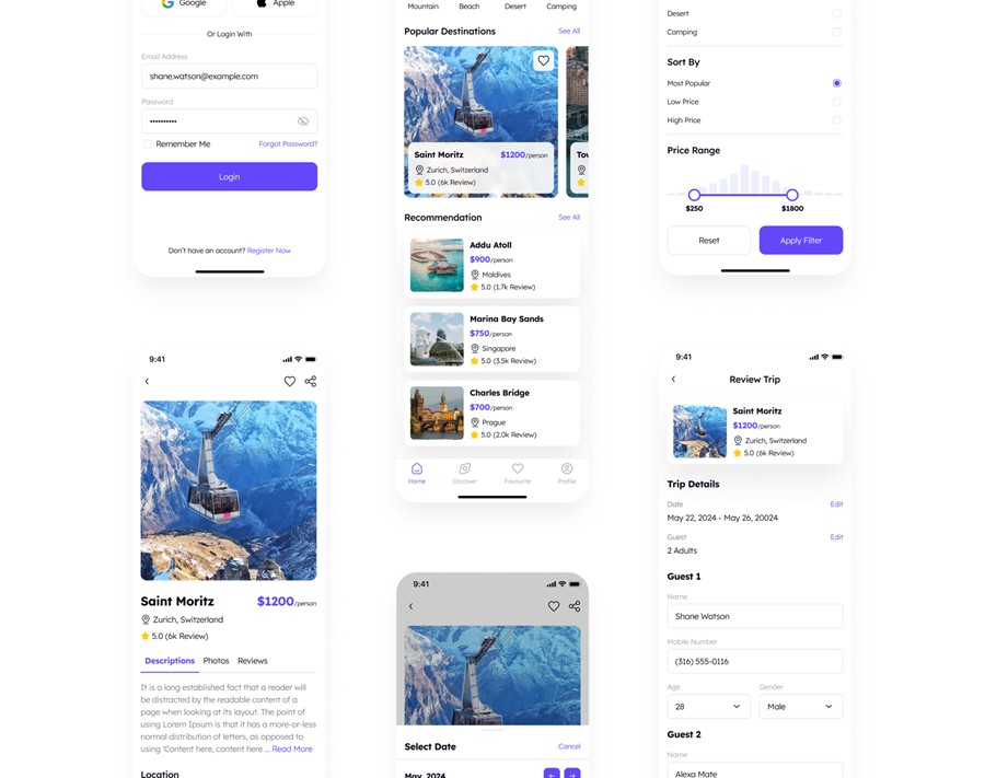 60屏双配色旅行社旅游路行景点门票预订APP UI界面设计Figma模板套件 Travo – Travel Agency App UI Kit APP UI 第11张-素材湾丨精选海外优质设计素材资源 60屏双配色旅行社旅游路行景点门票预订APP UI界面设计Figma模板套件 Travo – Travel Agency App UI Kit APP UI sucaiwan.com