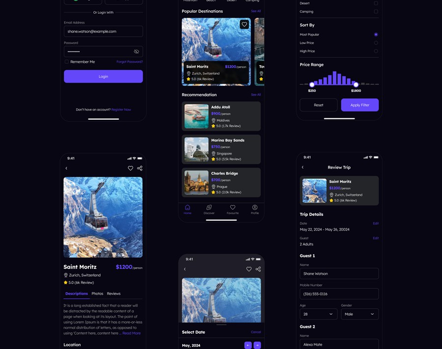 60屏双配色旅行社旅游路行景点门票预订APP UI界面设计Figma模板套件 Travo – Travel Agency App UI Kit APP UI 第14张-素材湾丨精选海外优质设计素材资源 60屏双配色旅行社旅游路行景点门票预订APP UI界面设计Figma模板套件 Travo – Travel Agency App UI Kit APP UI sucaiwan.com