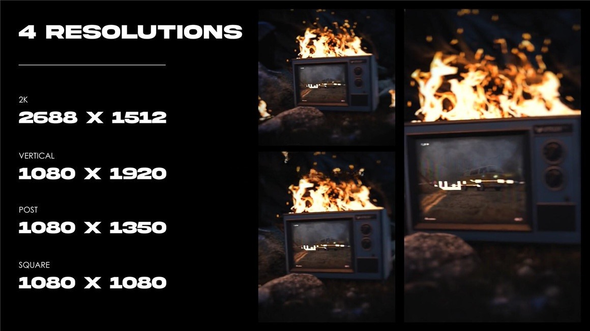 AE/PR模板：热门复古做旧TV电视着火3D实物场景特写VHS故障风格开场片头模板 , sucaiwan.com