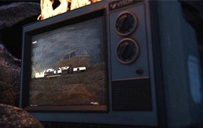 AE/PR模板:热门复古做旧TV电视着火3D实物场景特写VHS故障风格开场片头模板