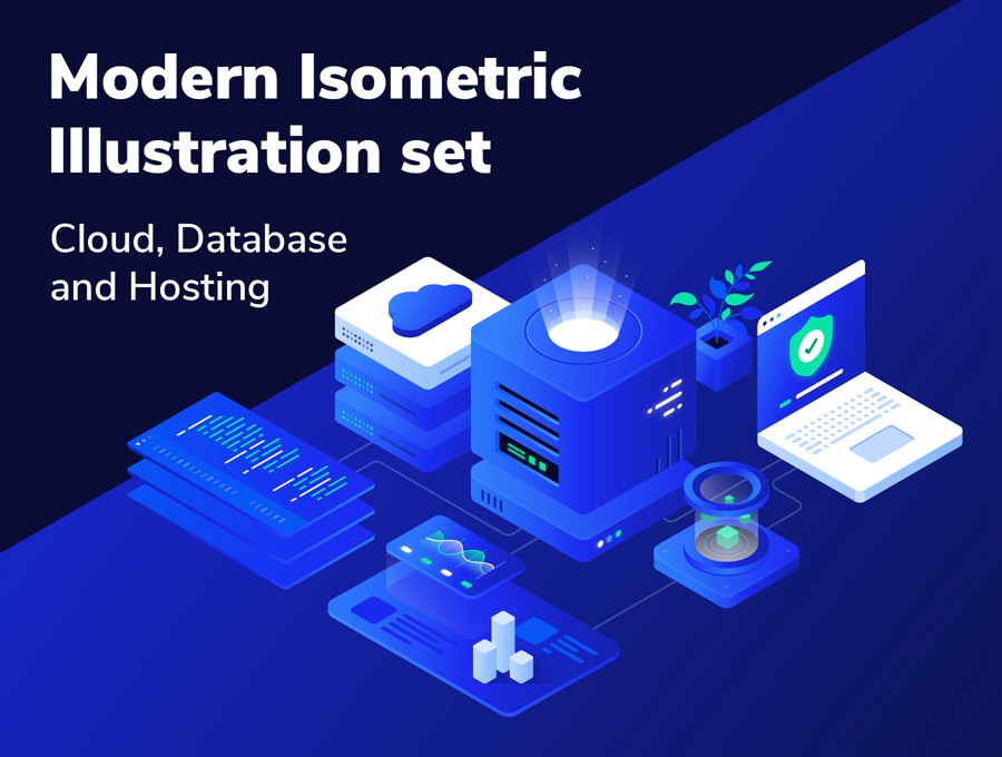 创意互联网科技云存储2.5D手绘插画插图矢量插图AI/XD/Figma设计素材 Cloud and Hosting Isometric Illustration set APP UI 第1张-素材湾丨精选海外优质设计素材资源 创意互联网科技云存储2.5D手绘插画插图矢量插图AI/XD/Figma设计素材 Cloud and Hosting Isometric Illustration set APP UI sucaiwan.com