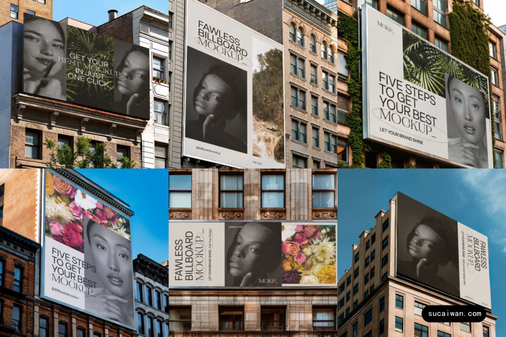 欧美风城市街头商场大型广告牌海报设计展示效果图PS贴图样机模板 Billboard Mockup Collection 样机素材 sucaiwan.com