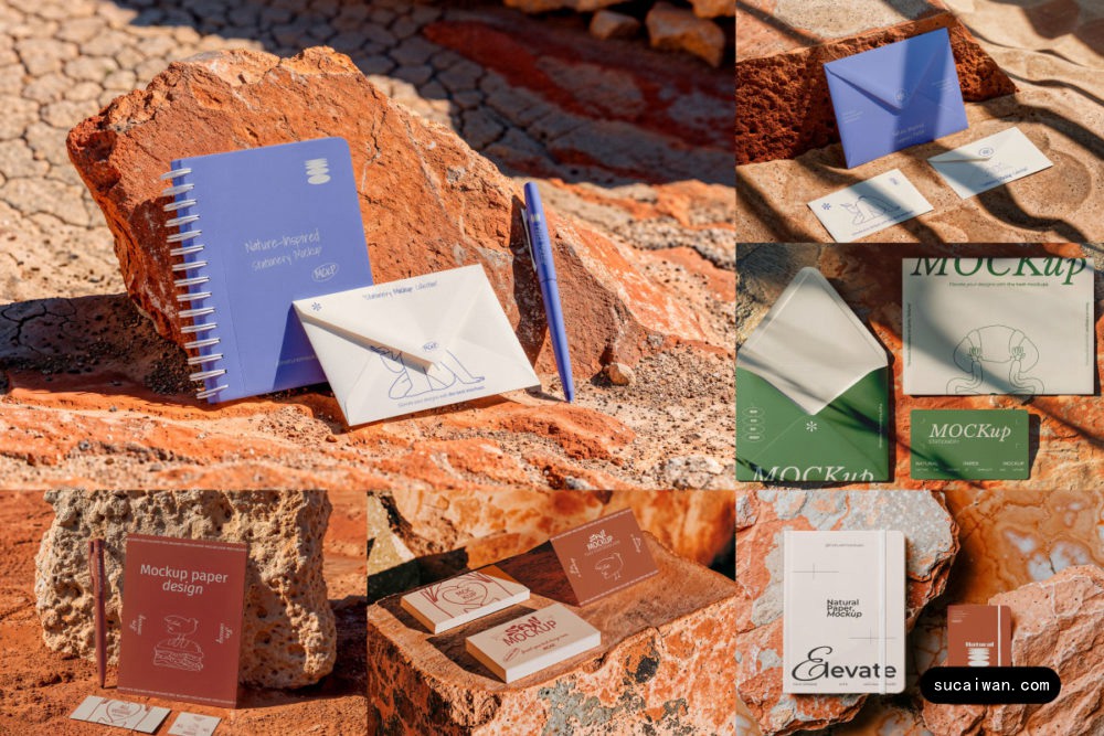 10款小众信封笔记本名片卡片VI设计展示效果图PS贴图样机MOCKUP模板 Stationery Mockup Collection 样机素材 sucaiwan.com