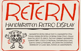 英文字体:复古时尚怀旧品牌杂志婚礼徽标设计手写字体安装包 Retern - Handwritten Retro Display