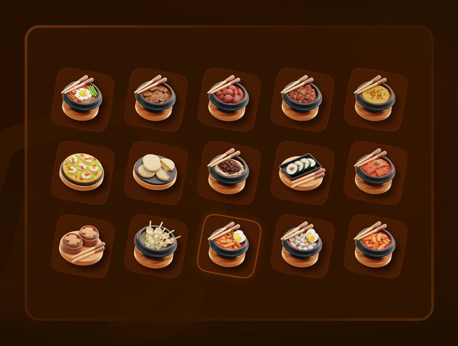 15款独特韩国食品美食3D三维图标Icons设计Blender/PNG格式素材 Korean Food 3D Icon Set 图标素材 sucaiwan.com