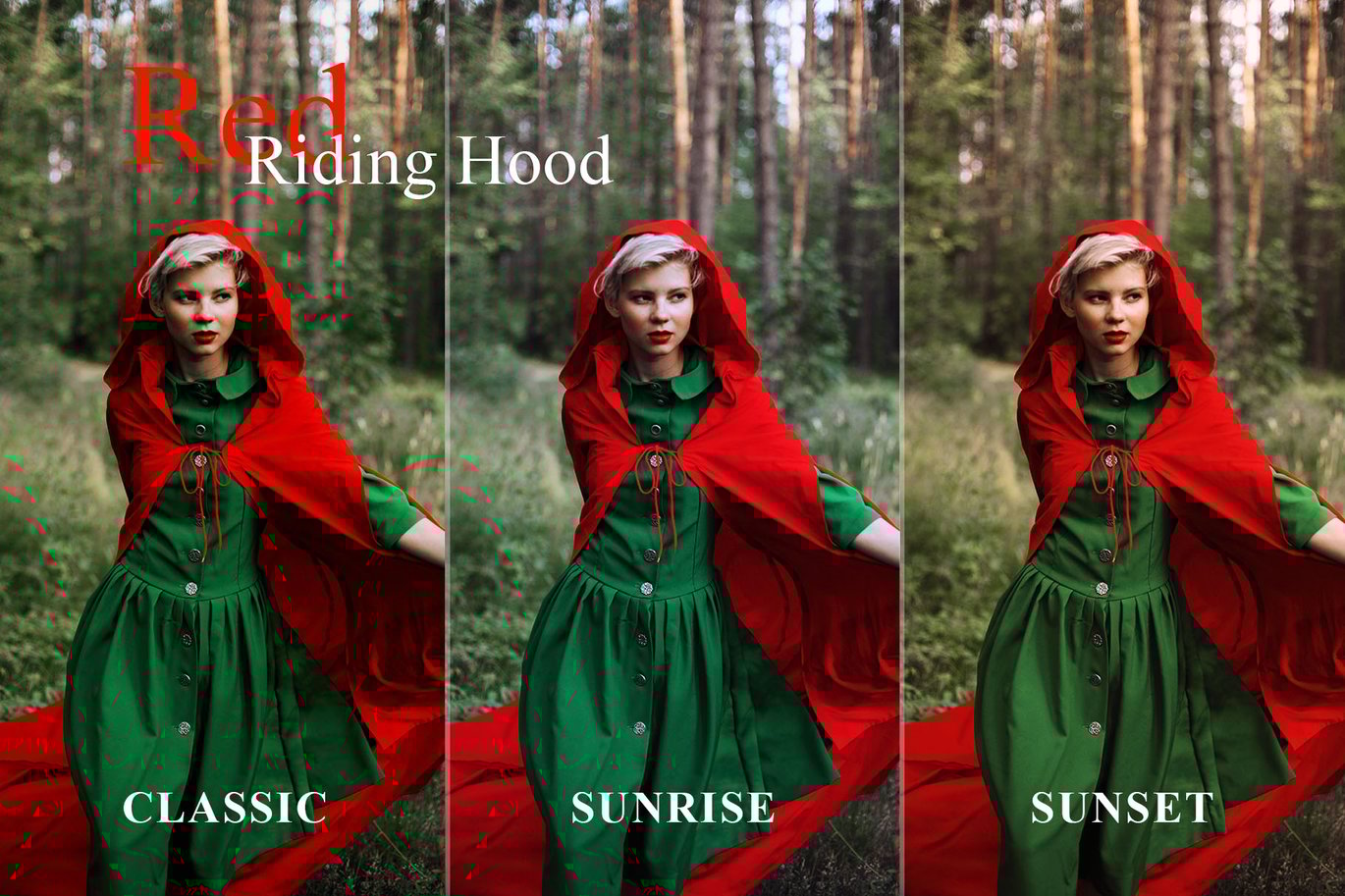 时尚暖色调户外肖像摄影电影效果 Ps调色动作模版 Red Riding Hood – Cinematic Photoshop Action 插件预设 sucaiwan.com