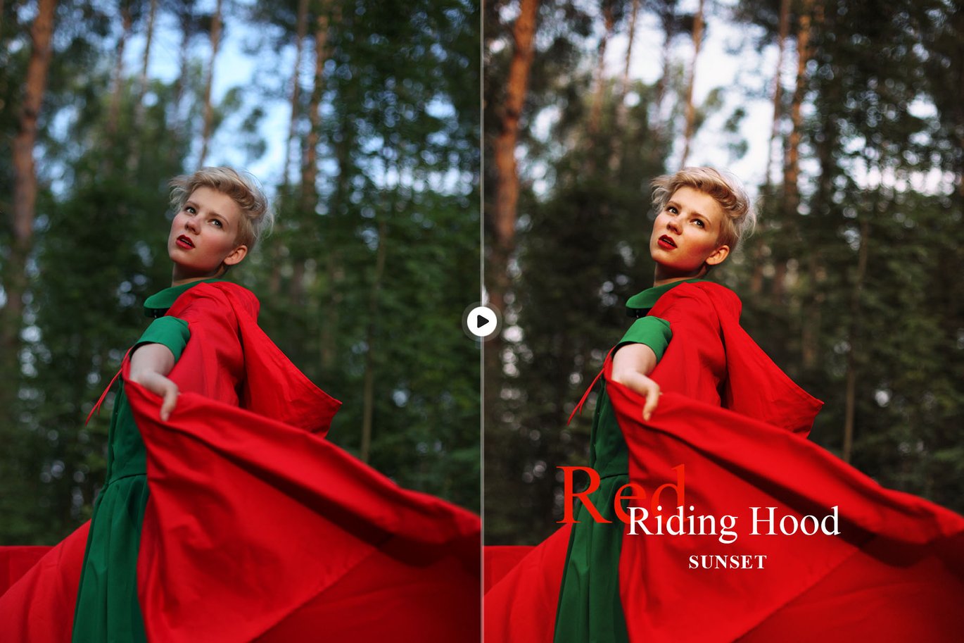 时尚暖色调户外肖像摄影电影效果 Ps调色动作模版 Red Riding Hood – Cinematic Photoshop Action 插件预设 sucaiwan.com