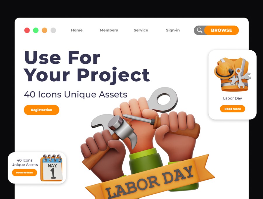 40款3D立体劳动节青年工人人物头像工作手势Icon插画插图PNG免扣模型设计套装Labor Day 3D Illustration Pack 图标素材 第4张-素材湾丨精选海外优质设计素材资源 40款3D立体劳动节青年工人人物头像工作手势Icon插画插图PNG免扣模型设计套装Labor Day 3D Illustration Pack 图标素材 sucaiwan.com