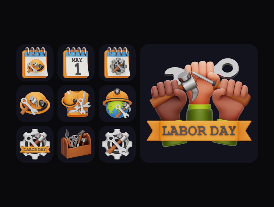 40款3D立体劳动节青年工人人物头像工作手势Icon插画插图PNG免扣模型设计套装Labor Day 3D Illustration Pack 图标素材 第6张-素材湾丨精选海外优质设计素材资源 40款3D立体劳动节青年工人人物头像工作手势Icon插画插图PNG免扣模型设计套装Labor Day 3D Illustration Pack 图标素材 sucaiwan.com