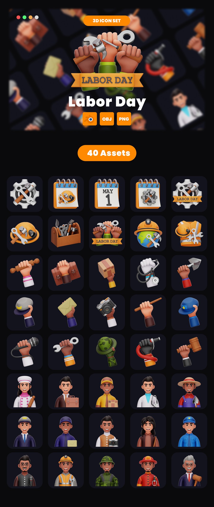 40款3D立体劳动节青年工人人物头像工作手势Icon插画插图PNG免扣模型设计套装Labor Day 3D Illustration Pack 图标素材 第9张-素材湾丨精选海外优质设计素材资源 40款3D立体劳动节青年工人人物头像工作手势Icon插画插图PNG免扣模型设计套装Labor Day 3D Illustration Pack 图标素材 sucaiwan.com