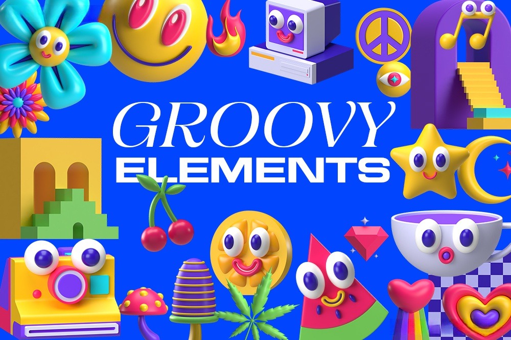 50款3D趣味卡通复古未来主义Y2K时髦icon图标PNG插画插图GLB模型设计套装Retro Funky Groovy Elements 3D Icon Pack 图标素材 第1张-素材湾丨精选海外优质设计素材资源 50款3D趣味卡通复古未来主义Y2K时髦icon图标PNG插画插图GLB模型设计套装Retro Funky Groovy Elements 3D Icon Pack 图标素材 sucaiwan.com