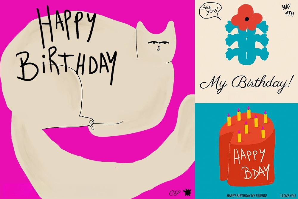 13款趣味可爱猫咪生日祝福手绘涂鸦插画banner名片海报排版PSD设计源文件 图片素材 sucaiwan.com