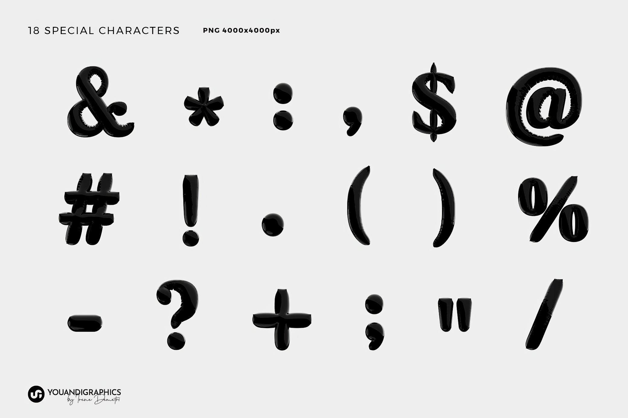 复古Y2K风黑色气球质感胖乎乎泡泡字母数字符号PNG免抠图设计素材 Latex 3D Lettering Set 图片素材 sucaiwan.com