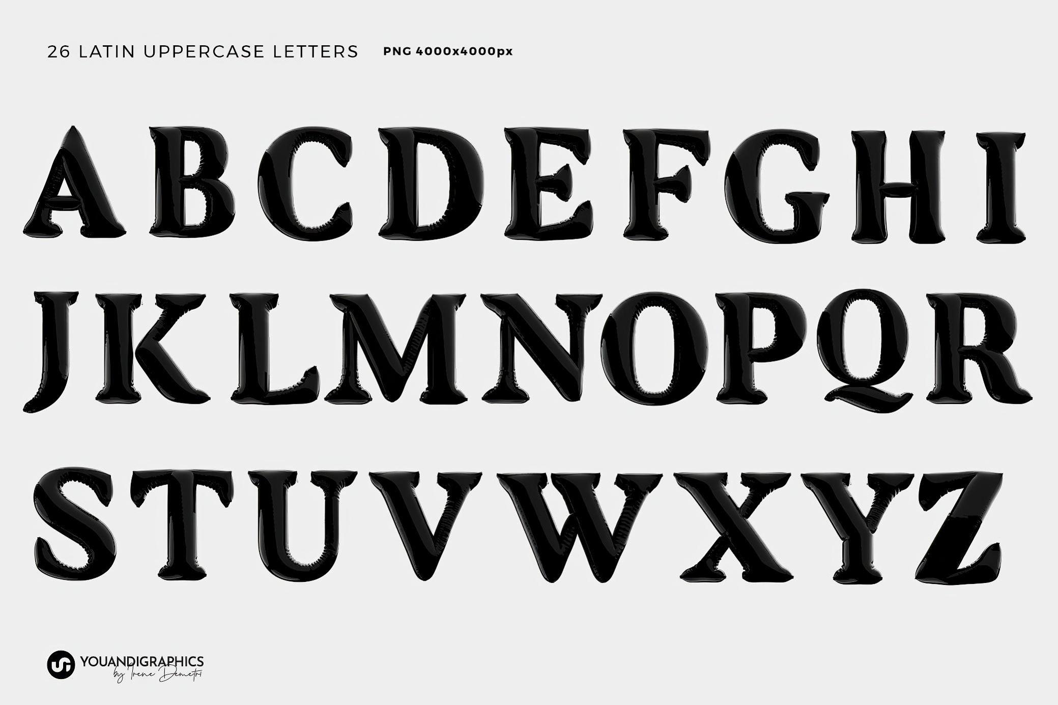 复古Y2K风黑色气球质感胖乎乎泡泡字母数字符号PNG免抠图设计素材 Latex 3D Lettering Set 图片素材 sucaiwan.com