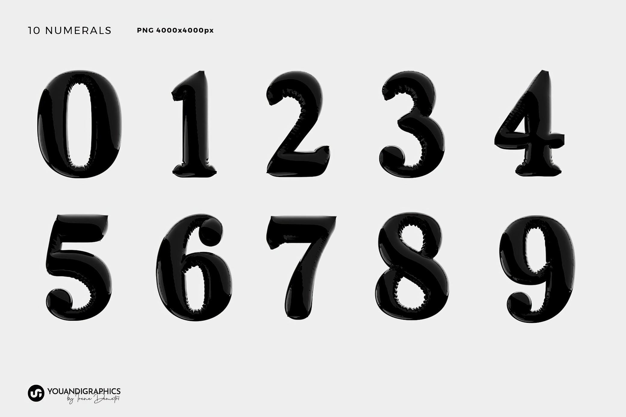 复古Y2K风黑色气球质感胖乎乎泡泡字母数字符号PNG免抠图设计素材 Latex 3D Lettering Set 图片素材 sucaiwan.com