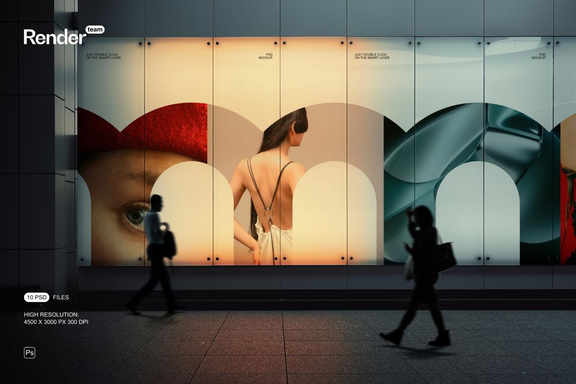 10款欧美风街头围挡商场车站海报广告牌设计效果图PS展示贴图样机MOCKUP模板合集 Outdoor Advertising Mockup Set 样机素材 sucaiwan.com