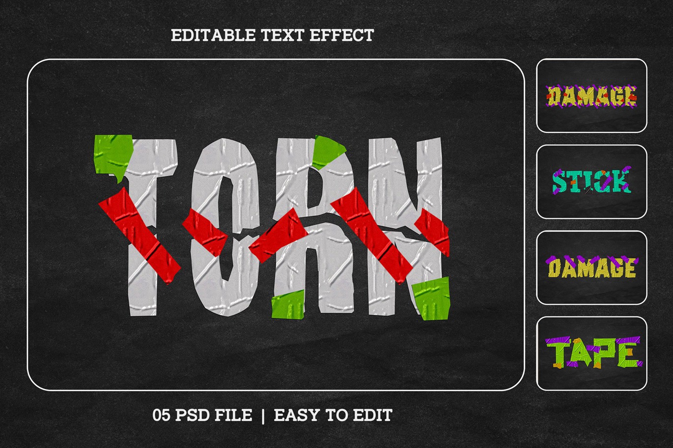 褶皱塑料胶带拼贴DIY刻字效果ps文本特效样机 Duct Tape Text Effect Layer Style Set 插件预设 sucaiwan.com