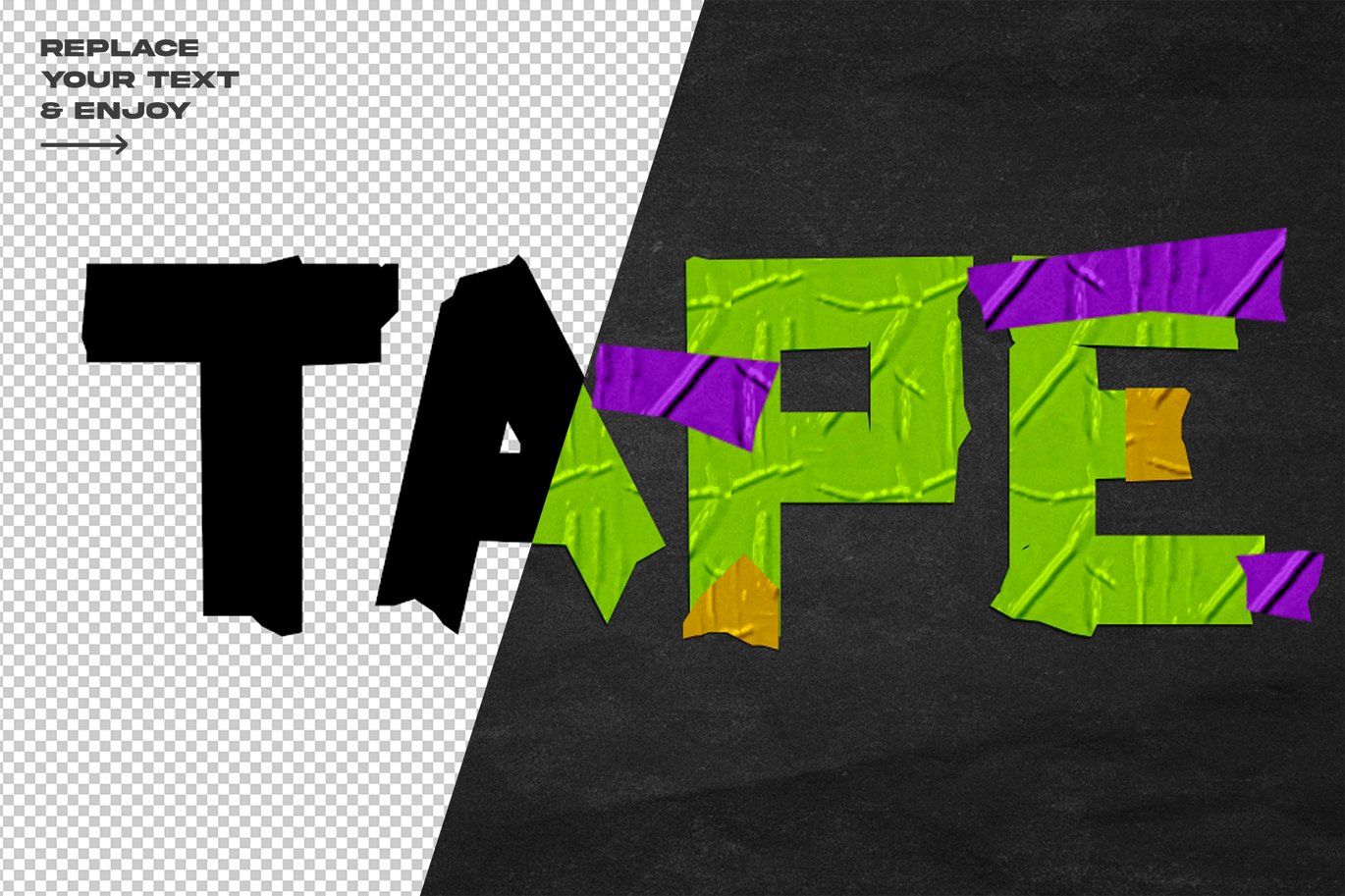 褶皱塑料胶带拼贴DIY刻字效果ps文本特效样机 Duct Tape Text Effect Layer Style Set 插件预设 sucaiwan.com