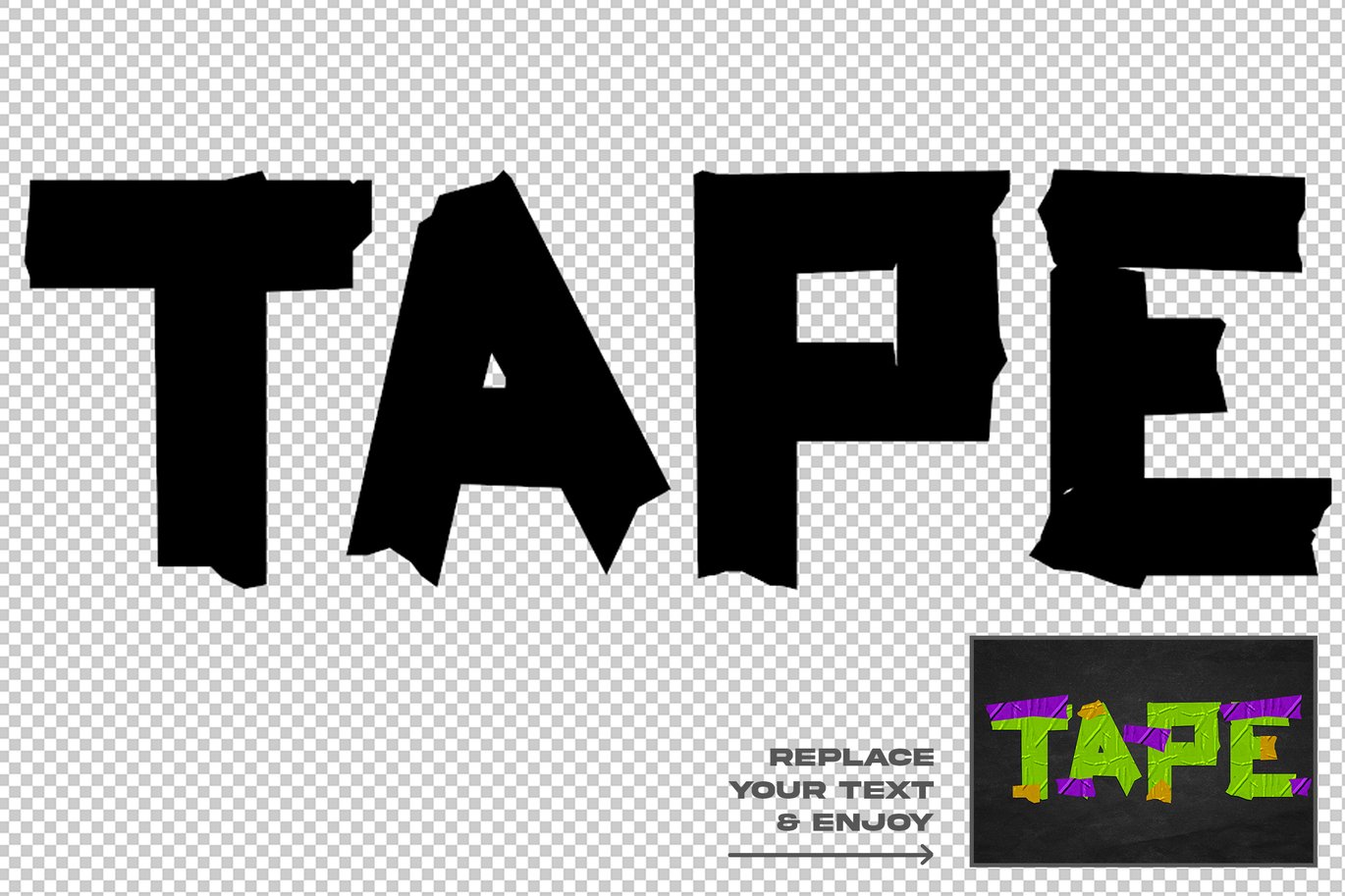 褶皱塑料胶带拼贴DIY刻字效果ps文本特效样机 Duct Tape Text Effect Layer Style Set 插件预设 sucaiwan.com
