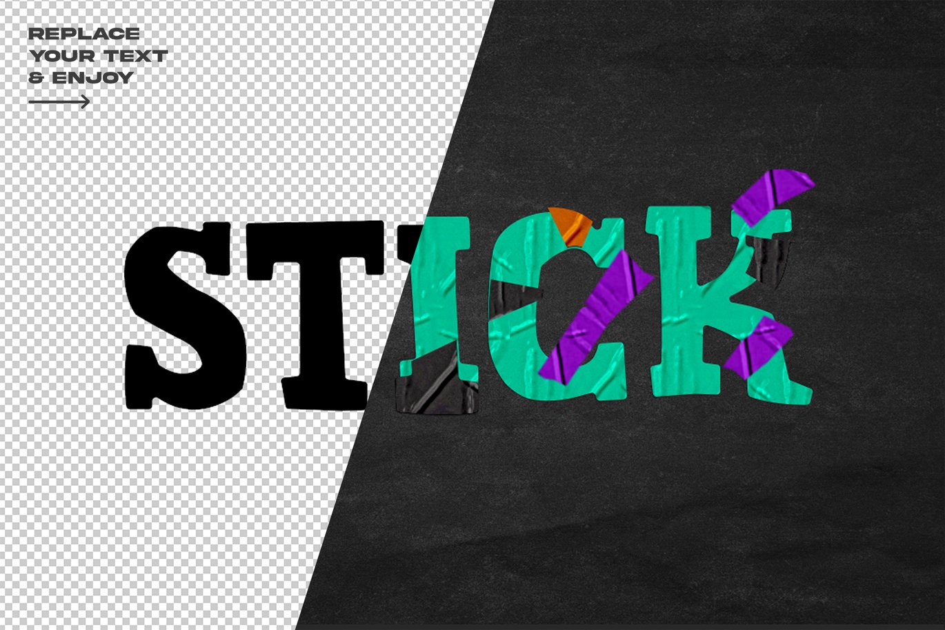 褶皱塑料胶带拼贴DIY刻字效果ps文本特效样机 Duct Tape Text Effect Layer Style Set 插件预设 sucaiwan.com