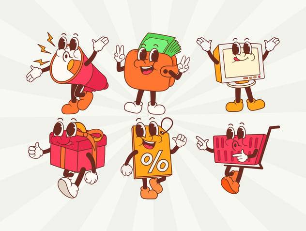 可爱卡通趣味拟人化吉祥物手绘插画AI矢量设计素材 Cute Shopping Mascot Illustration 图片素材 sucaiwan.com