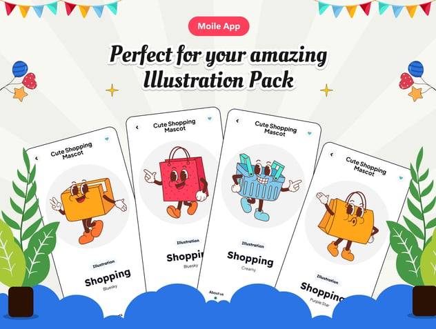 可爱卡通趣味拟人化吉祥物手绘插画AI矢量设计素材 Cute Shopping Mascot Illustration 图片素材 sucaiwan.com