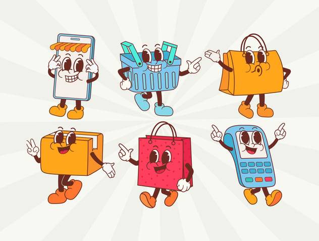 可爱卡通趣味拟人化吉祥物手绘插画AI矢量设计素材 Cute Shopping Mascot Illustration 图片素材 sucaiwan.com