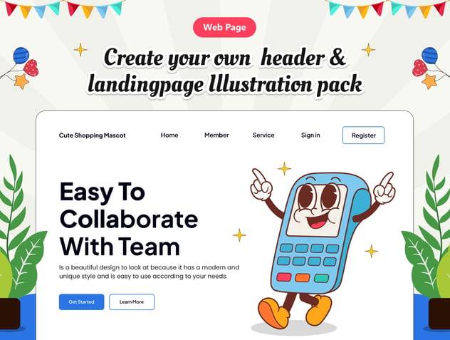 可爱卡通趣味拟人化吉祥物手绘插画AI矢量设计素材 Cute Shopping Mascot Illustration 图片素材 sucaiwan.com