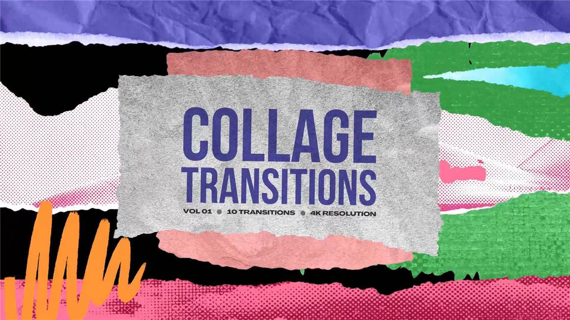 Pr模板 10组情绪化快闪拼贴定格动画撕纸拼贴转场视觉特效 Upbeat Collage Transitions 影视音频 sucaiwan.com