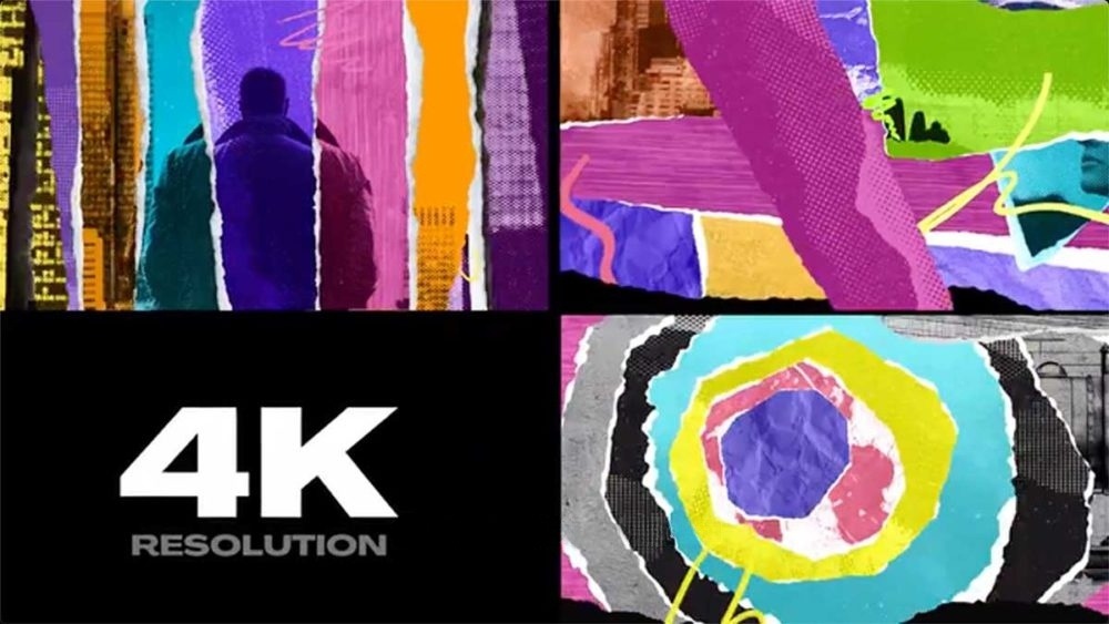 Pr模板 10组情绪化快闪拼贴定格动画撕纸拼贴转场视觉特效 Upbeat Collage Transitions 影视音频 sucaiwan.com