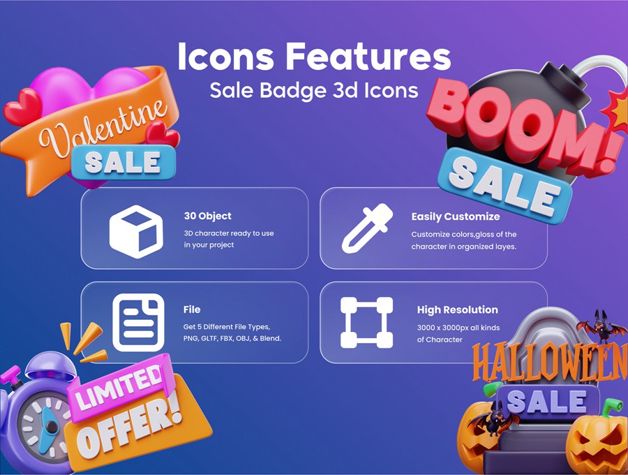 30款创意电商销售促销打折3D三维插图图标Icons设计Blender/OBJ/PNG格式素材 Sale Badge 3D Icon Set 图标素材 第2张-素材湾丨精选海外优质设计素材资源 30款创意电商销售促销打折3D三维插图图标Icons设计Blender/OBJ/PNG格式素材 Sale Badge 3D Icon Set 图标素材 sucaiwan.com