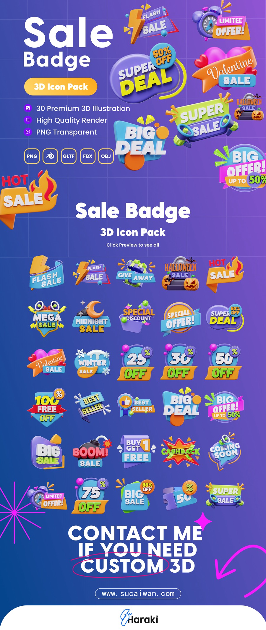 30款创意电商销售促销打折3D三维插图图标Icons设计Blender/OBJ/PNG格式素材 Sale Badge 3D Icon Set 图标素材 第7张-素材湾丨精选海外优质设计素材资源 30款创意电商销售促销打折3D三维插图图标Icons设计Blender/OBJ/PNG格式素材 Sale Badge 3D Icon Set 图标素材 sucaiwan.com