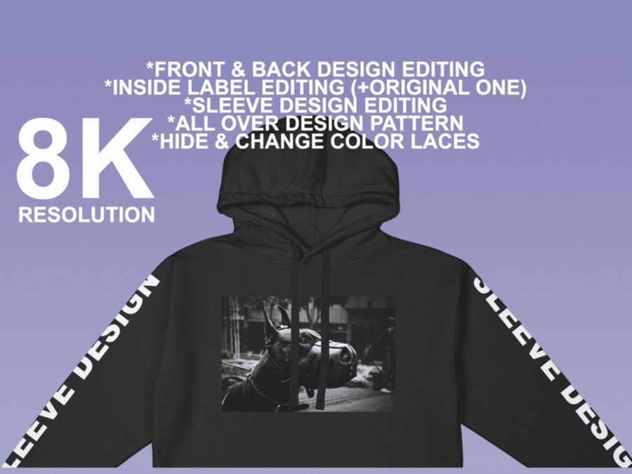 时尚说唱风超大连衣帽卫衣帽衫印花图案设计展示效果图PS贴图样机 Cotton Heritage M2580 Mockup 样机素材 sucaiwan.com