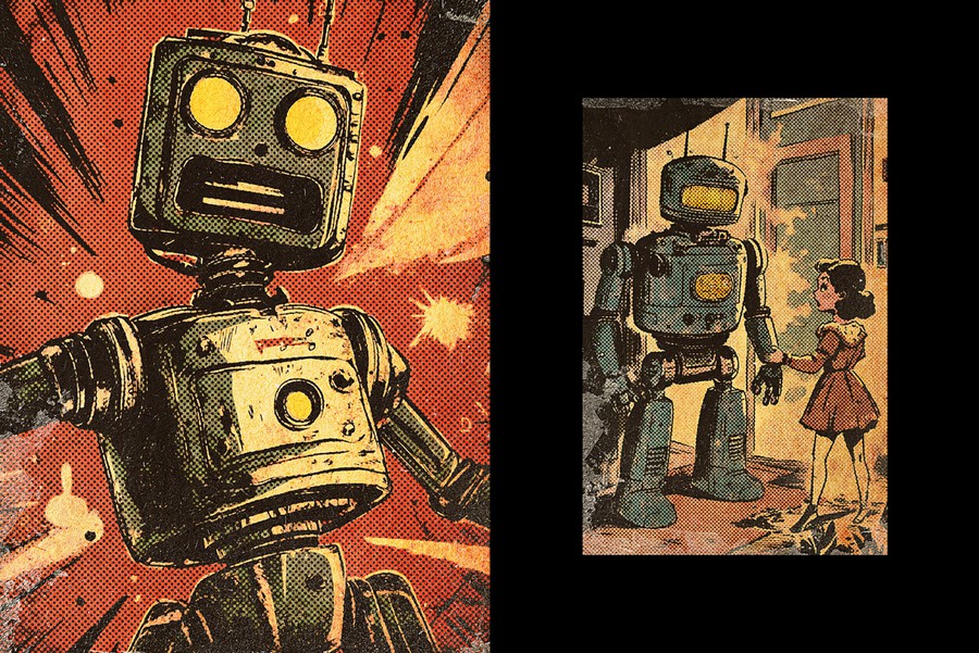 复古半色调riso复印打印漫画照片效果ps滤镜样机 Retro Comics Photo Effect 插件预设 sucaiwan.com