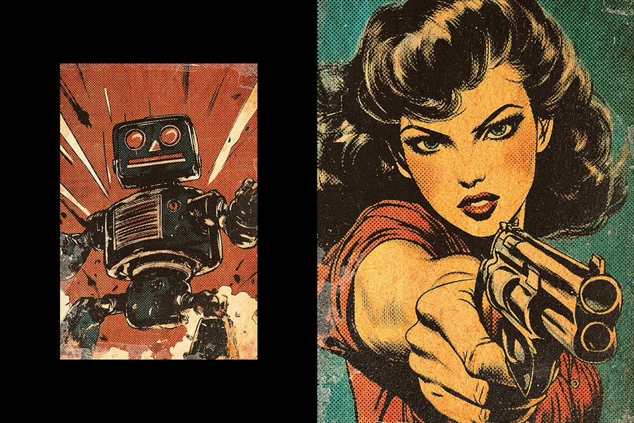 复古半色调riso复印打印漫画照片效果ps滤镜样机 Retro Comics Photo Effect 插件预设 sucaiwan.com