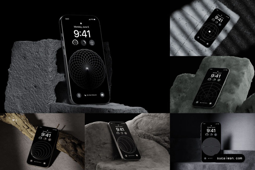8款高级工业风水泥风格场景苹果iPhone 16 Pro手机UI设计展示贴图Figma样机模板 iPhone 16 Pro Mockups Vol.02 样机素材 sucaiwan.com