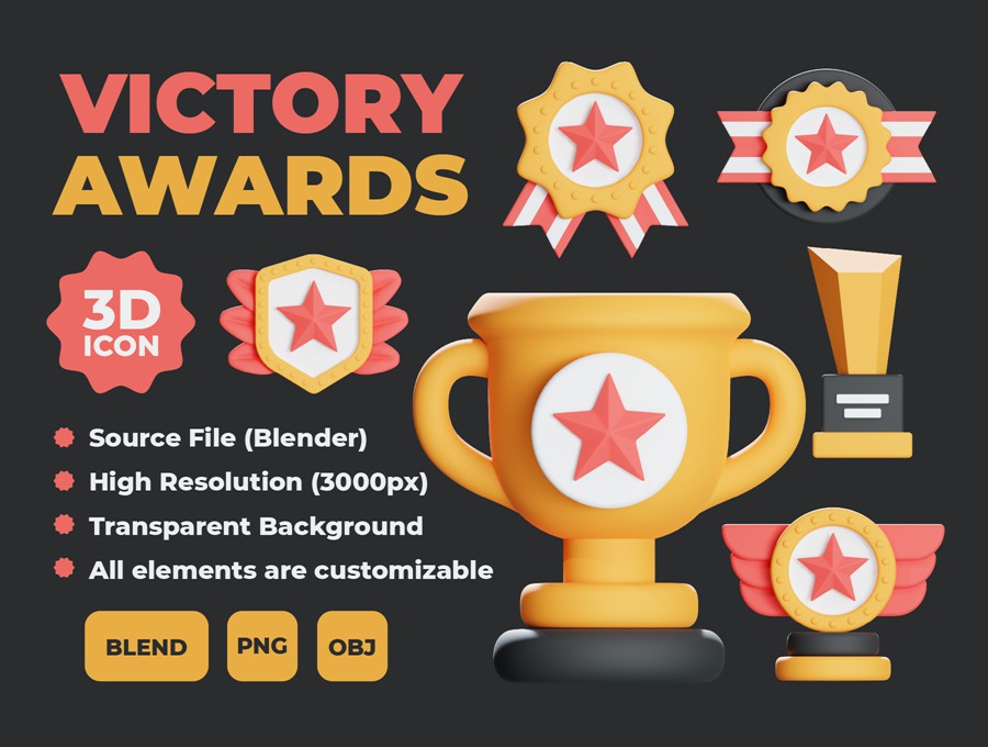 25款质感3D立体胜利徽章徽标奖杯图标Icons设计Blender/PNG格式素材 Victory Awards 3d Icon Illustration 图标素材 第1张-素材湾丨精选海外优质设计素材资源 25款质感3D立体胜利徽章徽标奖杯图标Icons设计Blender/PNG格式素材 Victory Awards 3d Icon Illustration 图标素材 sucaiwan.com