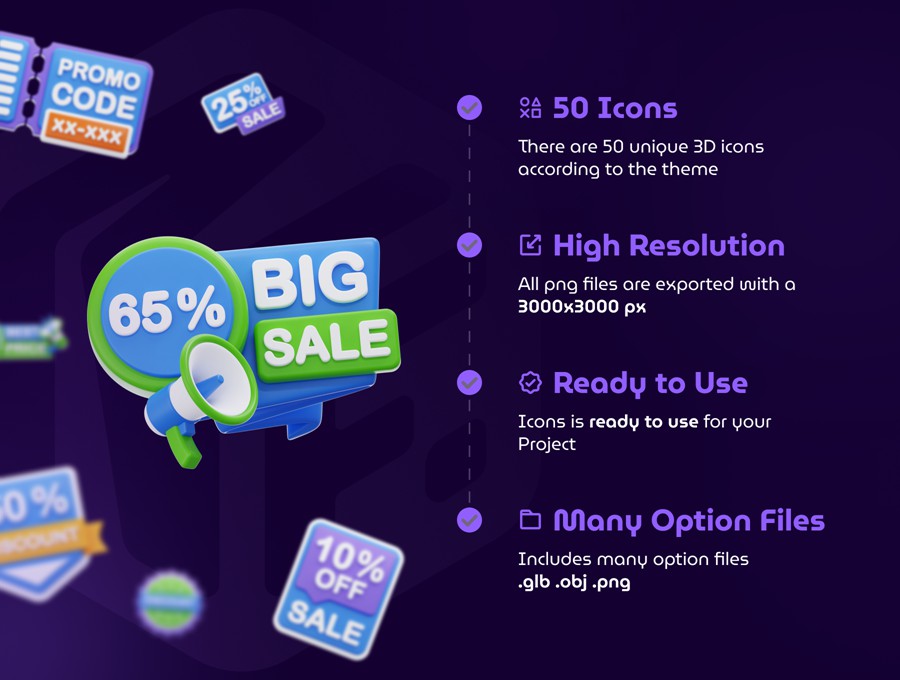 50款黑色星期五电商促销打折营销3D插图图标Icons设计OBJ/PNG/GLB格式素材 Discount & Offers 3D Icon Set 图标素材 第3张-素材湾丨精选海外优质设计素材资源 50款黑色星期五电商促销打折营销3D插图图标Icons设计OBJ/PNG/GLB格式素材 Discount & Offers 3D Icon Set 图标素材 sucaiwan.com