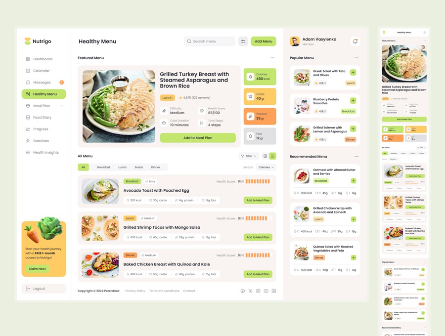 时尚响应式营养饮食膳食健康减肥计划数据仪表盘WEB UI界面设计Figma模板素材 Nutrigo – Health Nutrition and Diet Admin Dashboard APP UI 第4张-素材湾丨精选海外优质设计素材资源 时尚响应式营养饮食膳食健康减肥计划数据仪表盘WEB UI界面设计Figma模板素材 Nutrigo – Health Nutrition and Diet Admin Dashboard APP UI sucaiwan.com