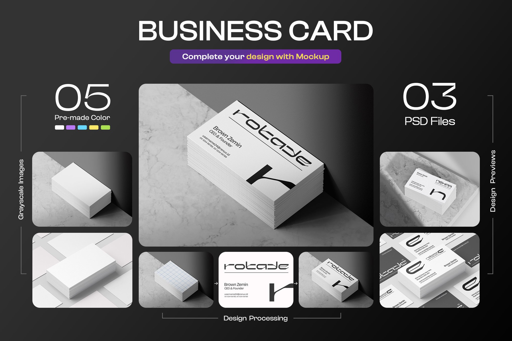 简约商务名片卡片Vi设计展示效果图PS贴图样机模板素材 Minimal Business Card Branding Mockup 样机素材 sucaiwan.com