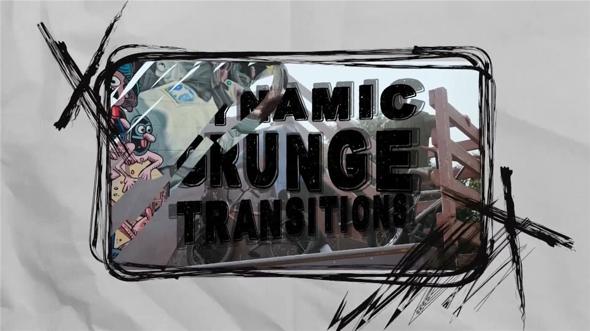 AE/PR模板：嘻哈朋克风格垃圾动态手绘摇滚笔刷框架无缝转场过渡 , sucaiwan.com