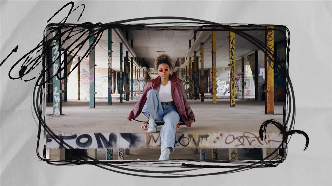 AE/PR模板：嘻哈朋克风格垃圾动态手绘摇滚笔刷框架无缝转场过渡 , sucaiwan.com