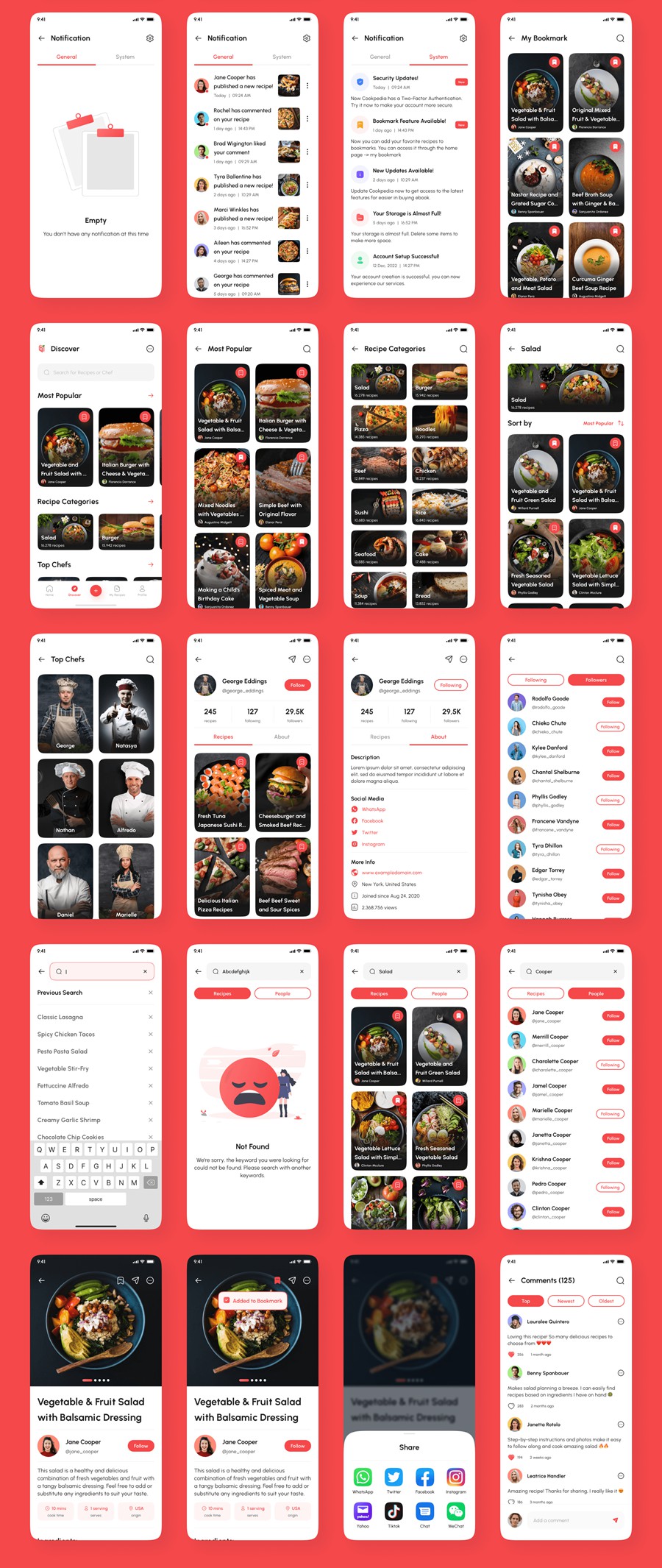 120+屏双配色食谱美食食物烹饪教学软件APP UI界面设计Figma模板套件 Cookpedia – Food Recipe App UI Kit APP UI sucaiwan.com